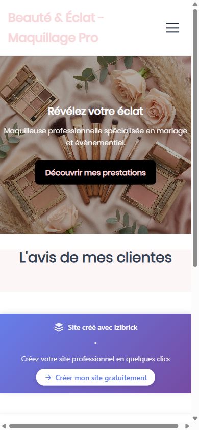 Le même site izibrick, affiché sur smartphone