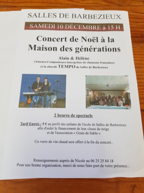 Concert à Salles de Barbezieux (16) avec la chorale Tempo le samedi 10/12/2022